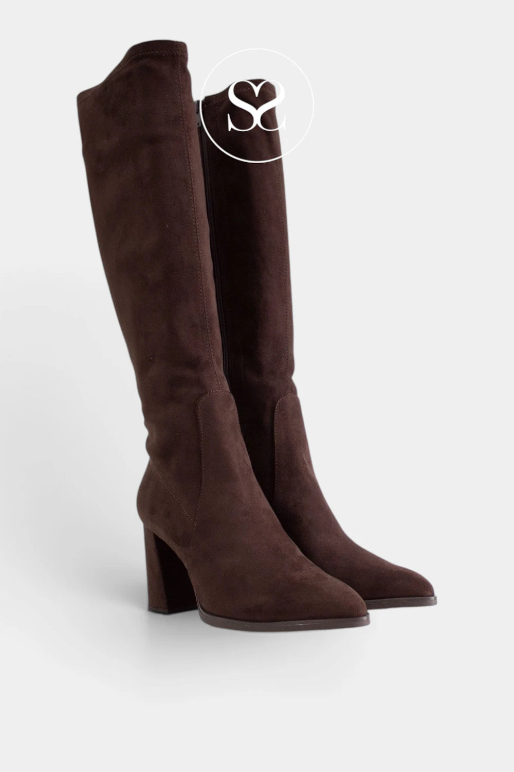 Wonders Brown Pointed Toe Heeled Knee High Boots - M-5441