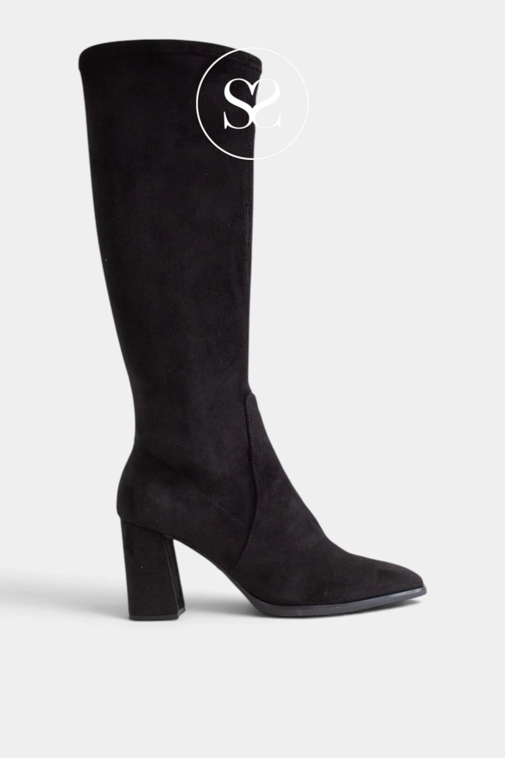 Wonders Black Pointed Toe Heeled Knee High Boots - M-5441