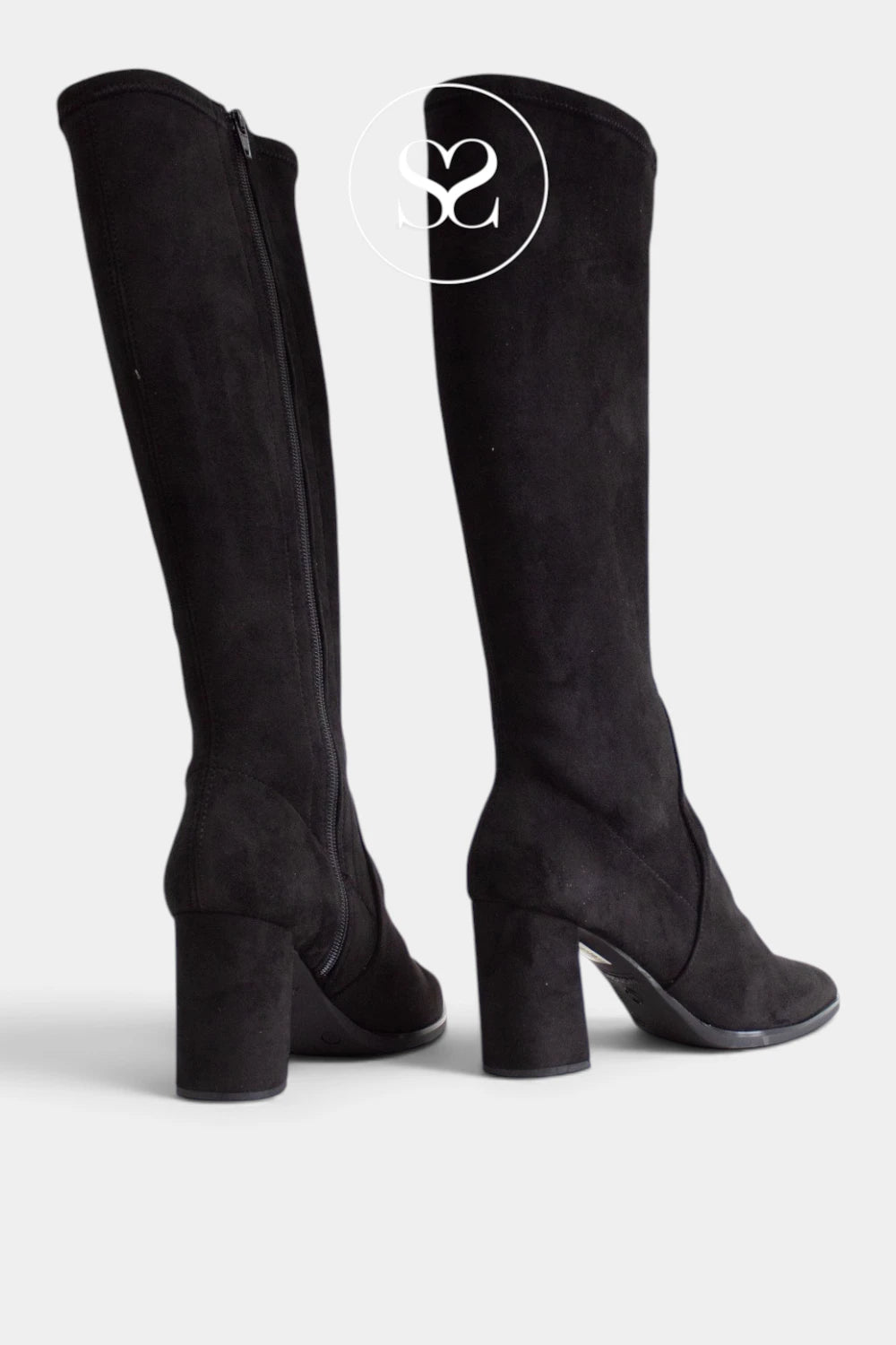 Wonders Black Pointed Toe Heeled Knee High Boots - M-5441