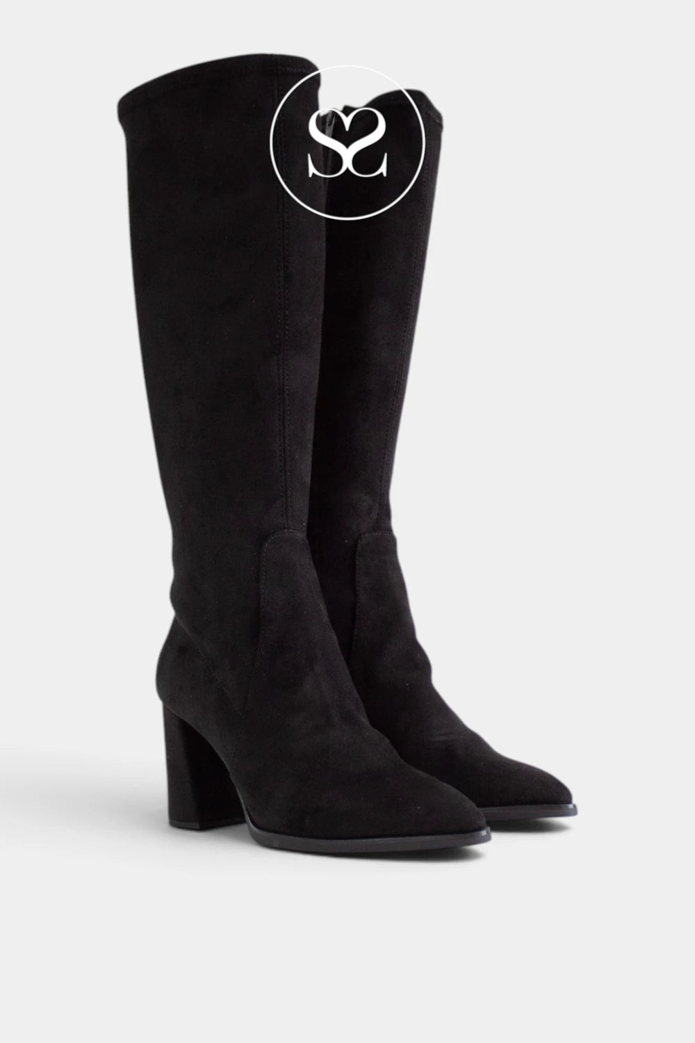 Wonders Black Pointed Toe Heeled Knee High Boots - M-5441