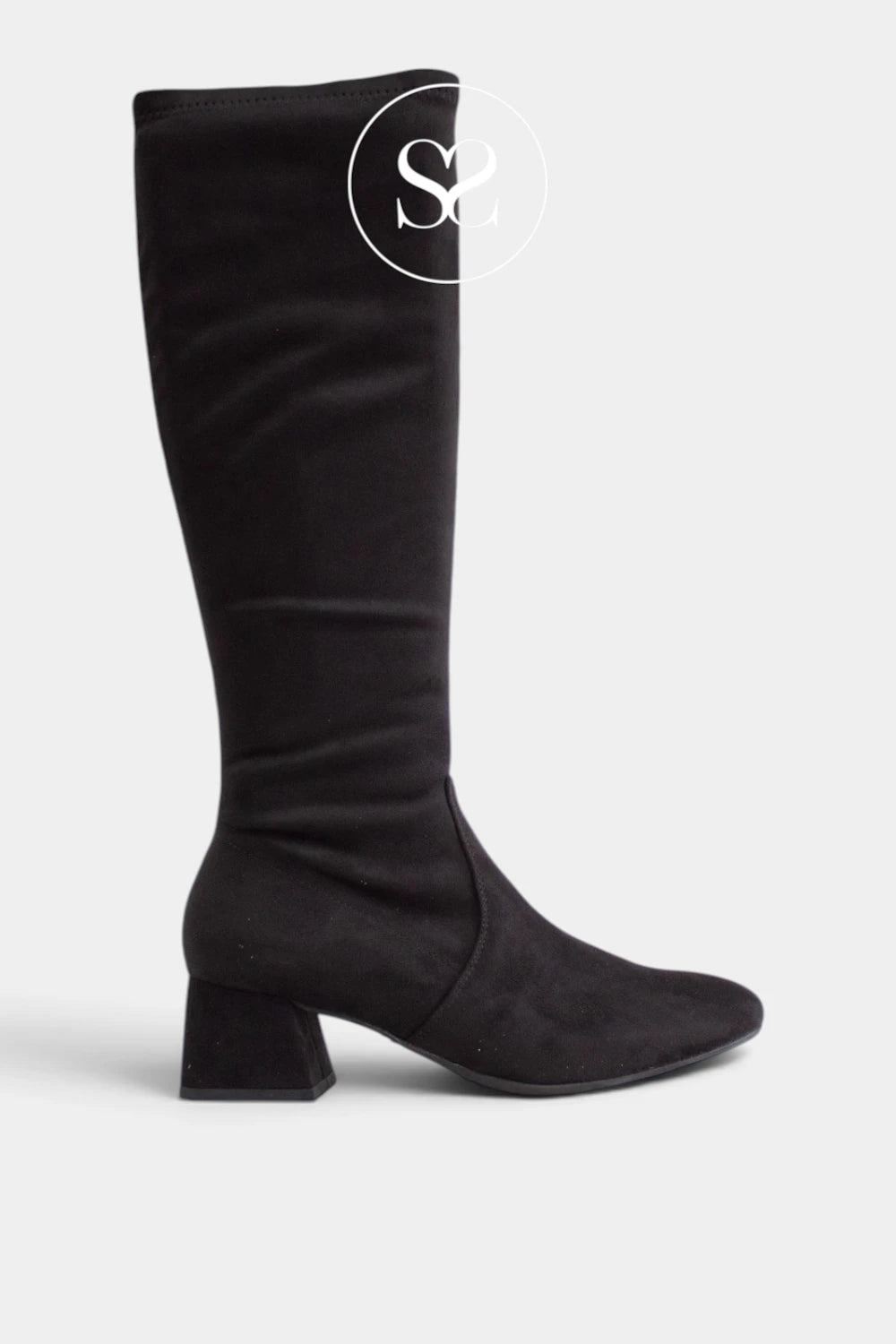 Wonders Black Suede Heeled Knee High Boots - G-5531
