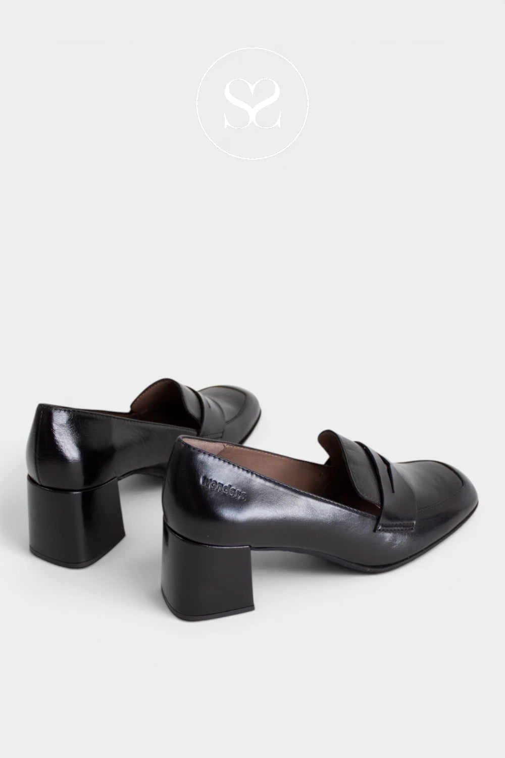 Women’s black slip-on loafers with a chunky heel, blending timeless loafer details with a contemporary square-toe shape - Ireland