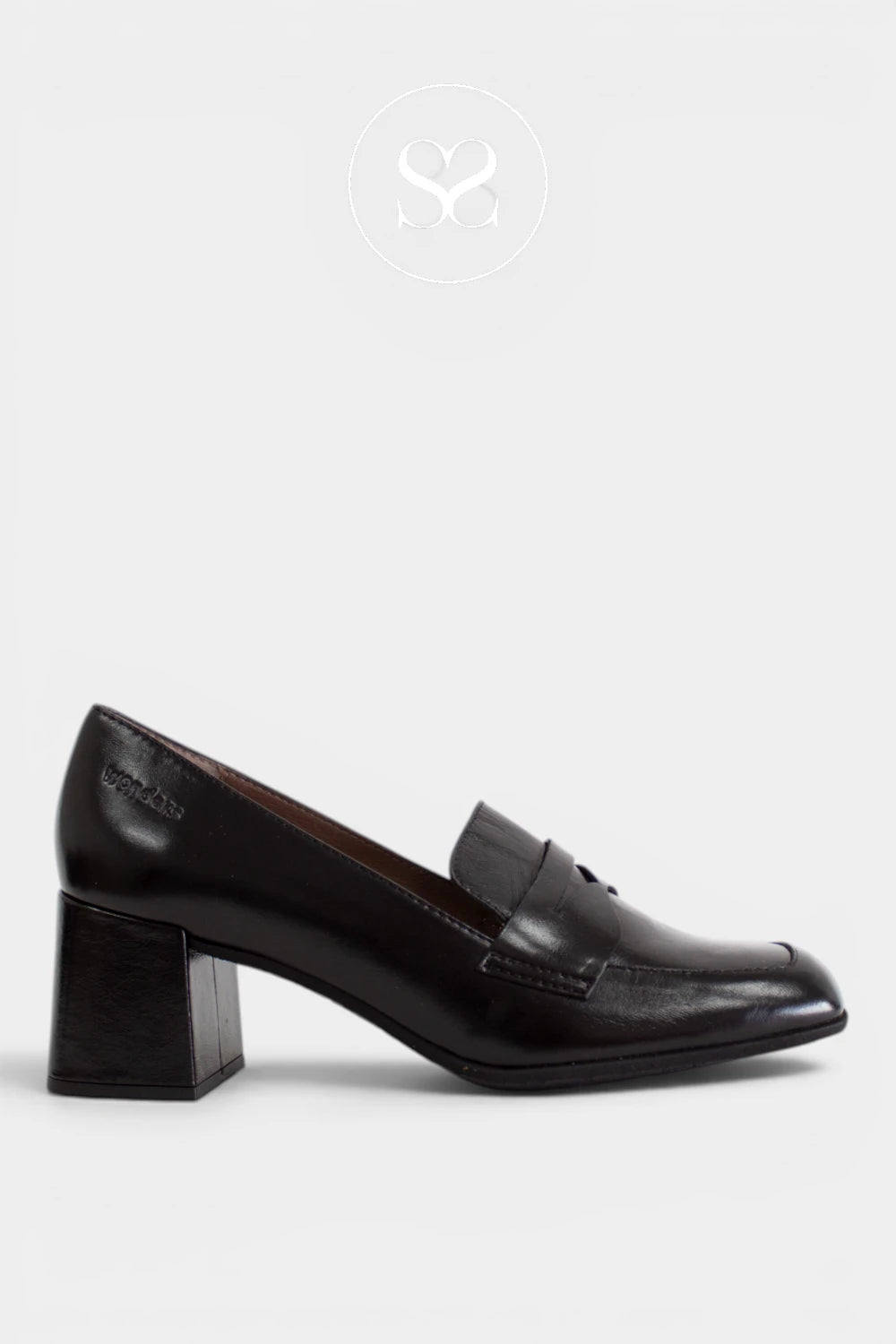 Classic black penny loafers for women designed with a traditional saddle strap and modern chunky heel for Women - Ireland