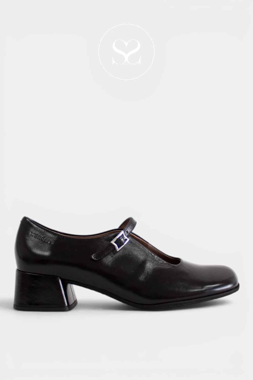 Wonders Black Block Heel Mary-Jane Shoes D-2412