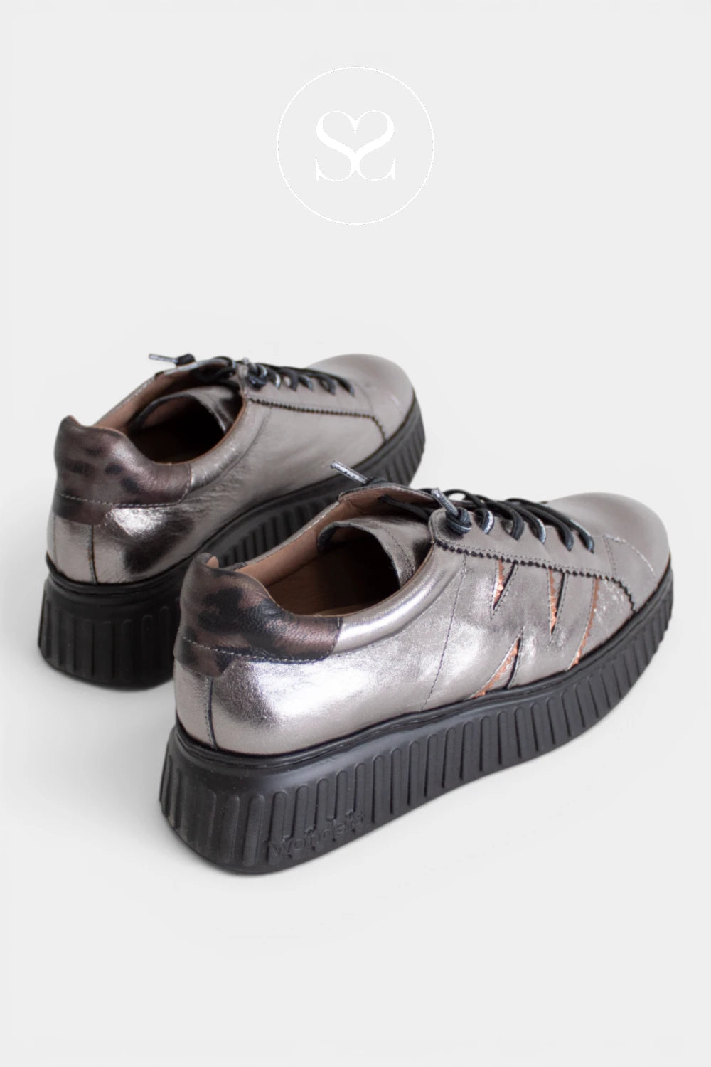 Wonders Pewter Metallic Platform Trainers - A-5201