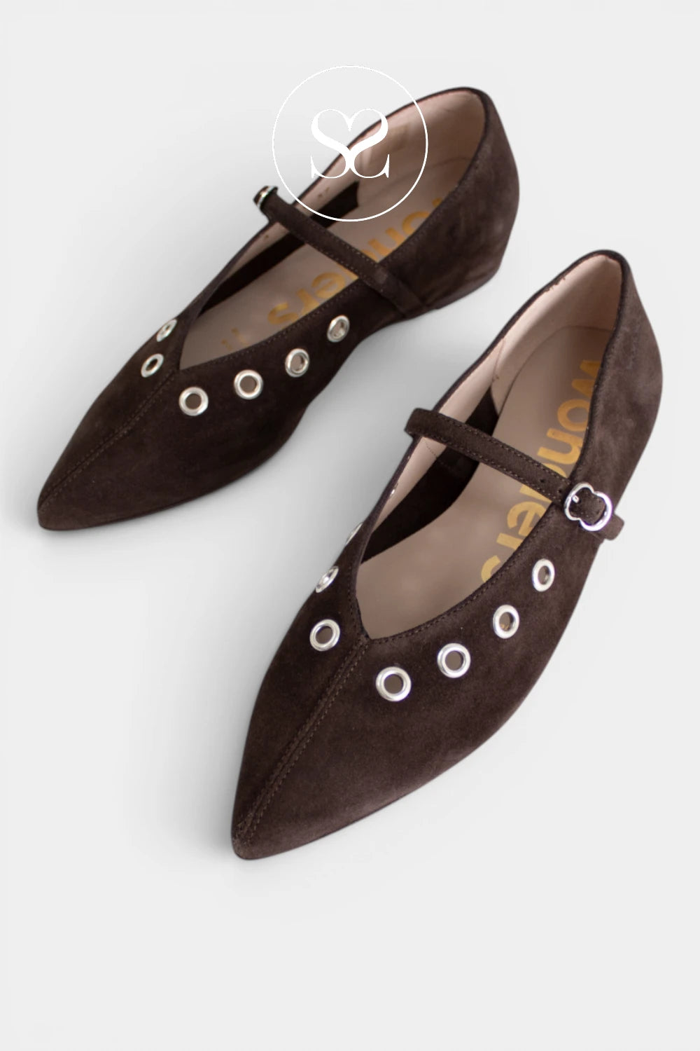Wonders Brown Suede Flat Mary-Jane Pumps A-3841