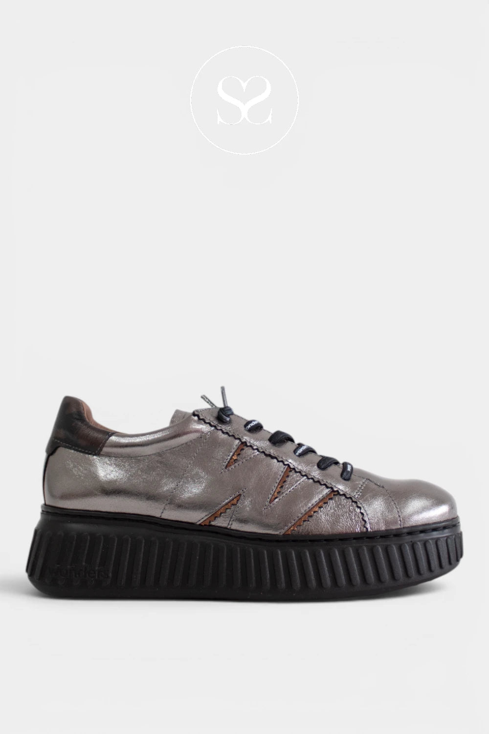 Wonders Pewter Metallic Platform Trainers - A-5201