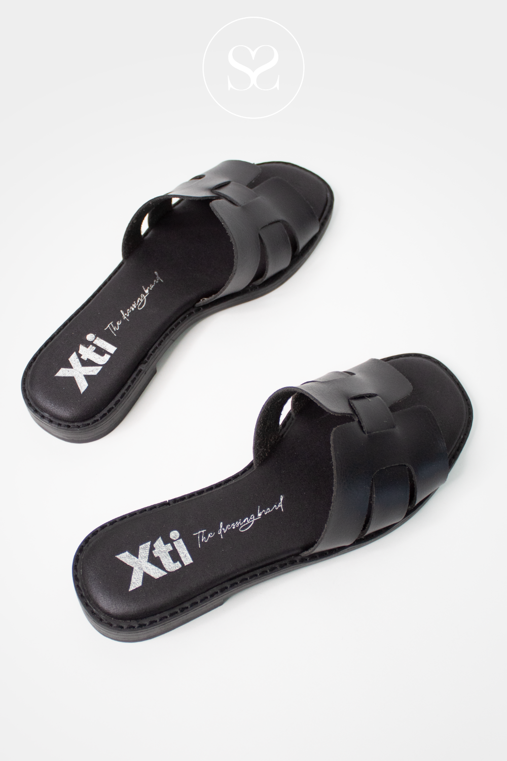 flat black slider sandals from XTI