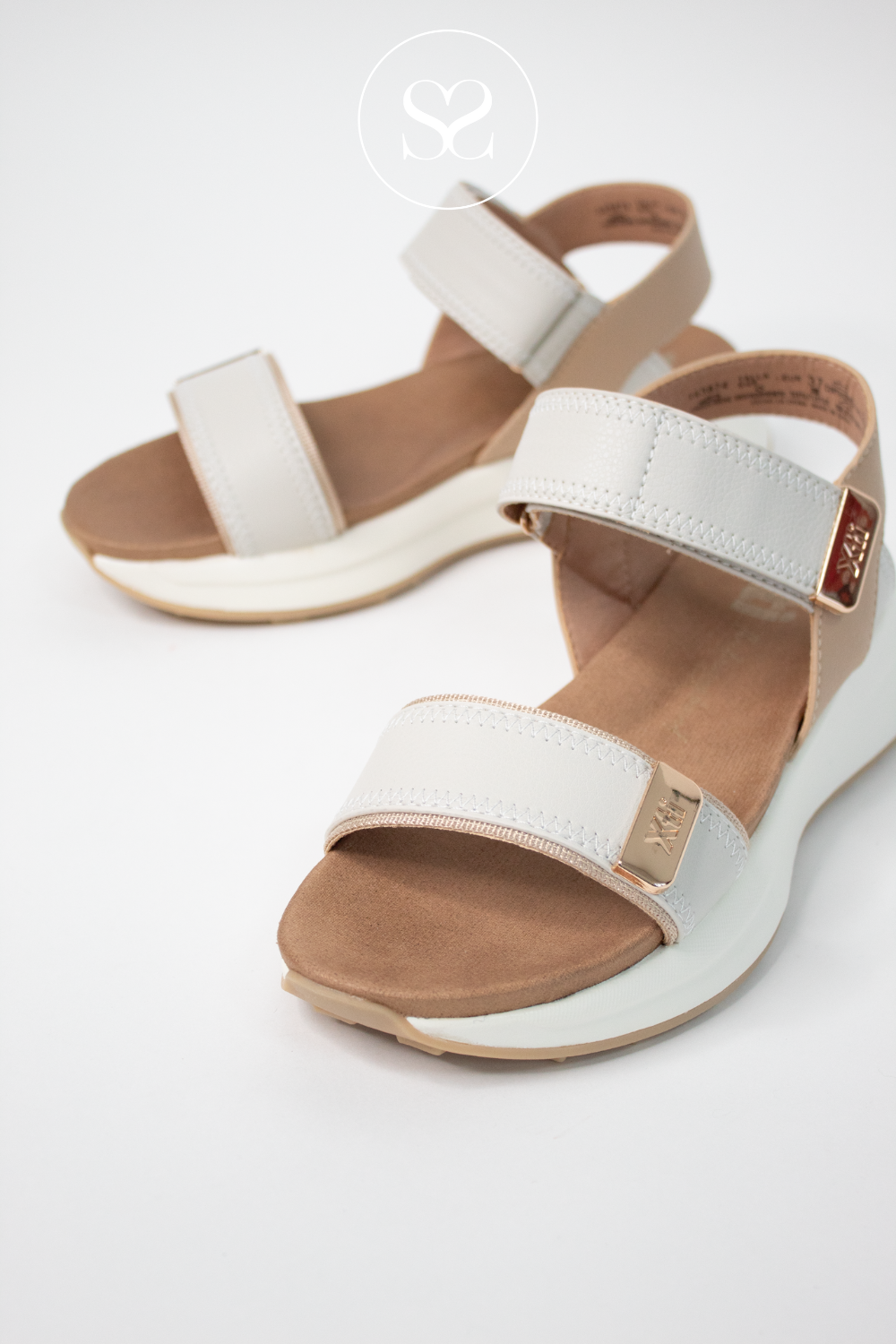 chunky beige and cream walking sandals with velcro