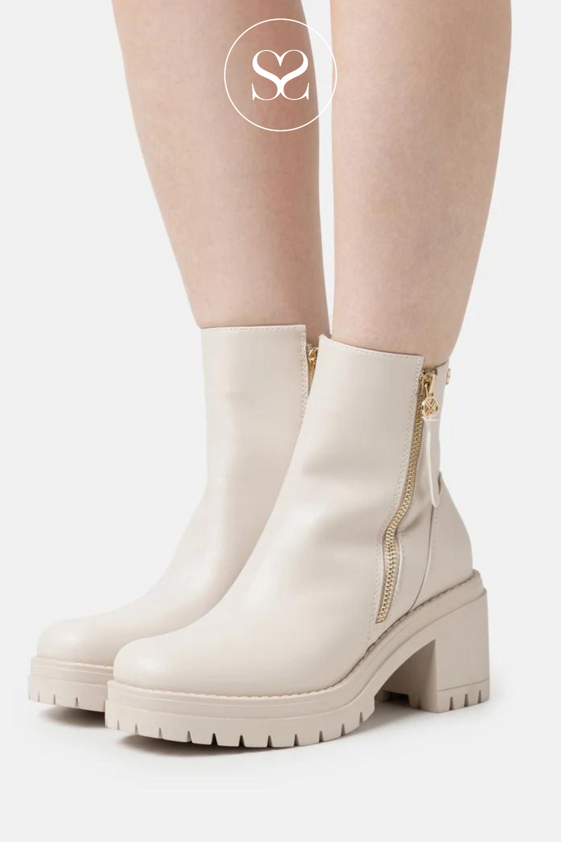 cream heeled ankle boots for Women