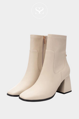 CREAM ANKLE BOOTS FROM XTI WITH BLOCK HEEL AND SIDE ZIP