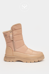 XTI 141897 BEIGE QUILTED FABRIC SNOW BOOT WITH CHUNKY SOLE AND COSY FLEECE LINING