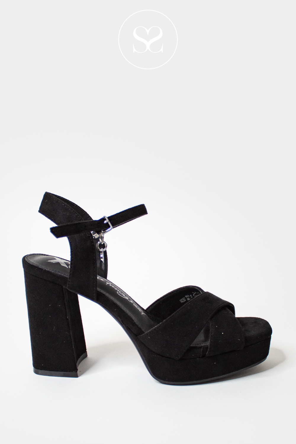 XTI 142357 BLACK PLATFORM BLOCK HEELS WITH CROSS STRAPS AND ADJUSTABLE ANKLE STRAP