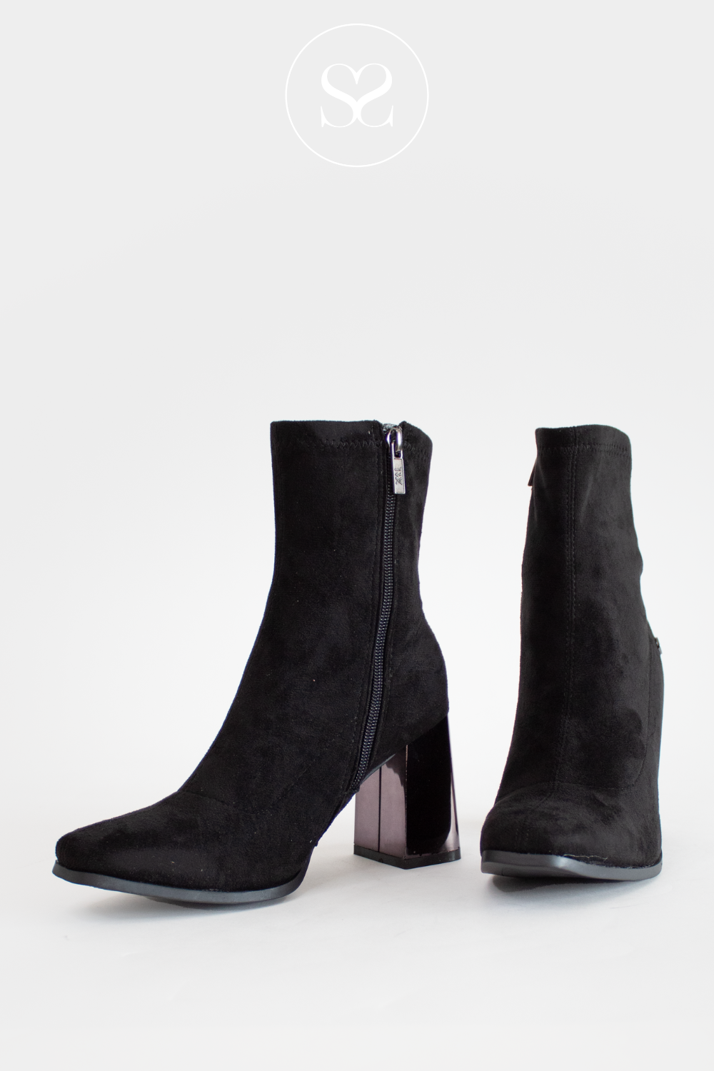 Comfortable high block heel sock boots in black suede from XTI