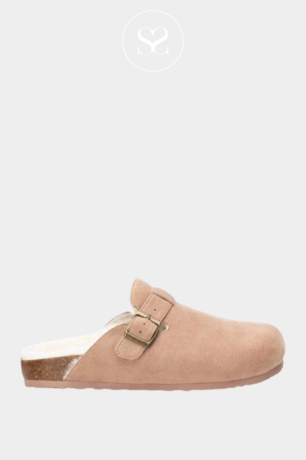 XTI 143240 BEIGE FAUX SUEDE, FAUX FUR LINED CLOG SLIP ON SHOES