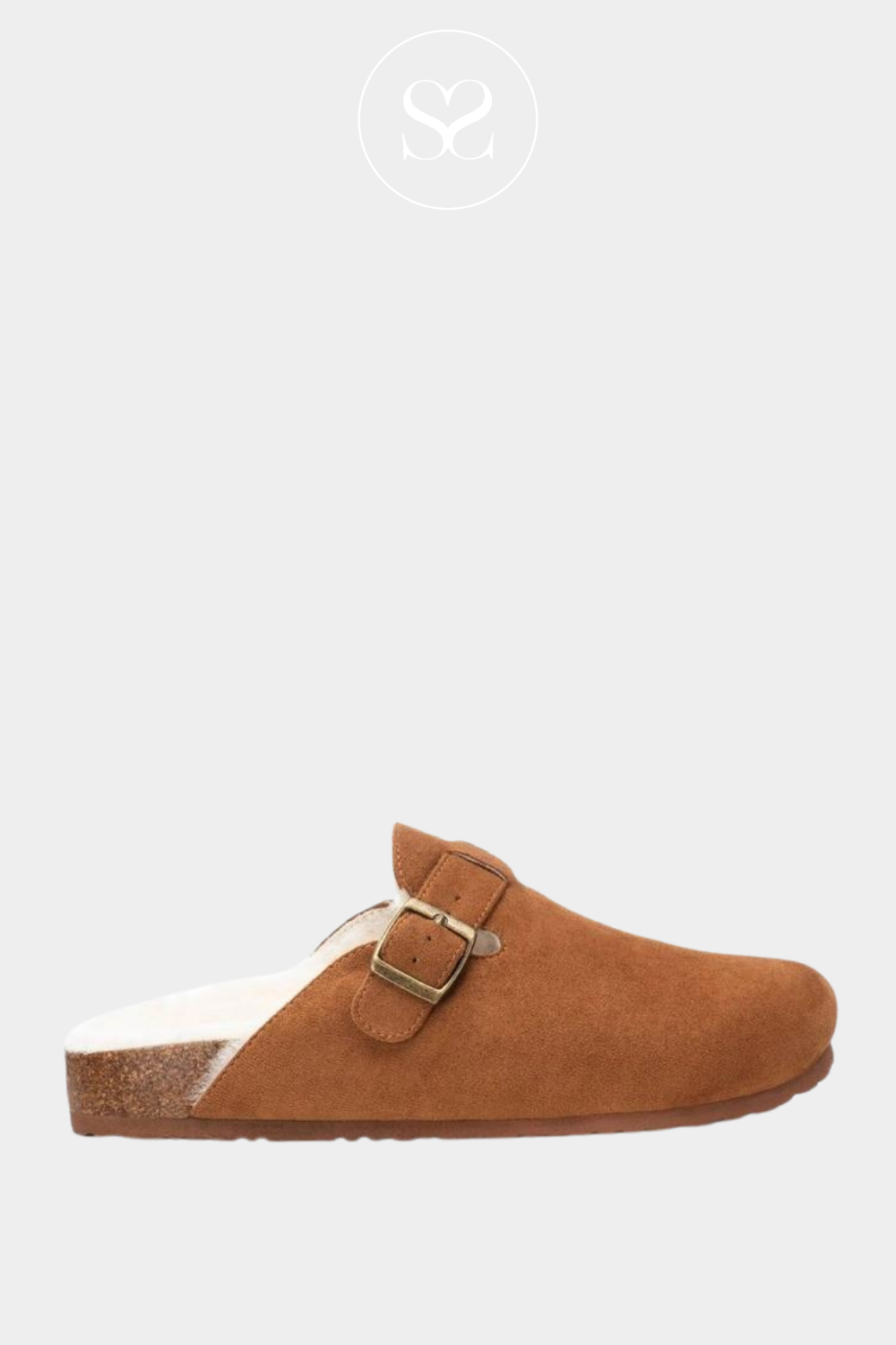 XTI 143240 CAMEL FAUX SUEDE CLOG FAUX FUE LINED SLIP ON SHOE
