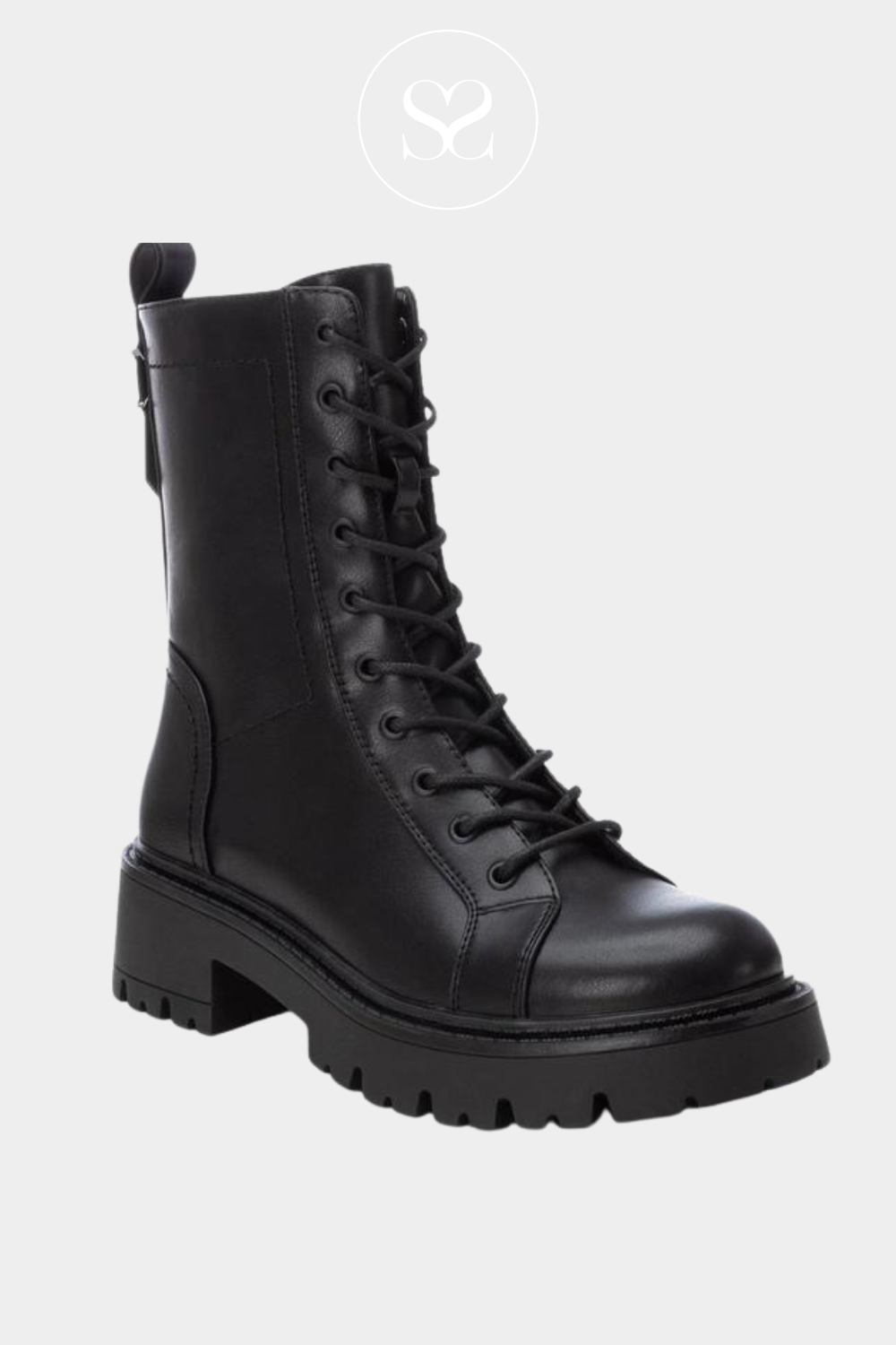 XTI 143434 BLACK FAUX LEATHER LACE UP MILITARY BOOTS WITH PULL TAB