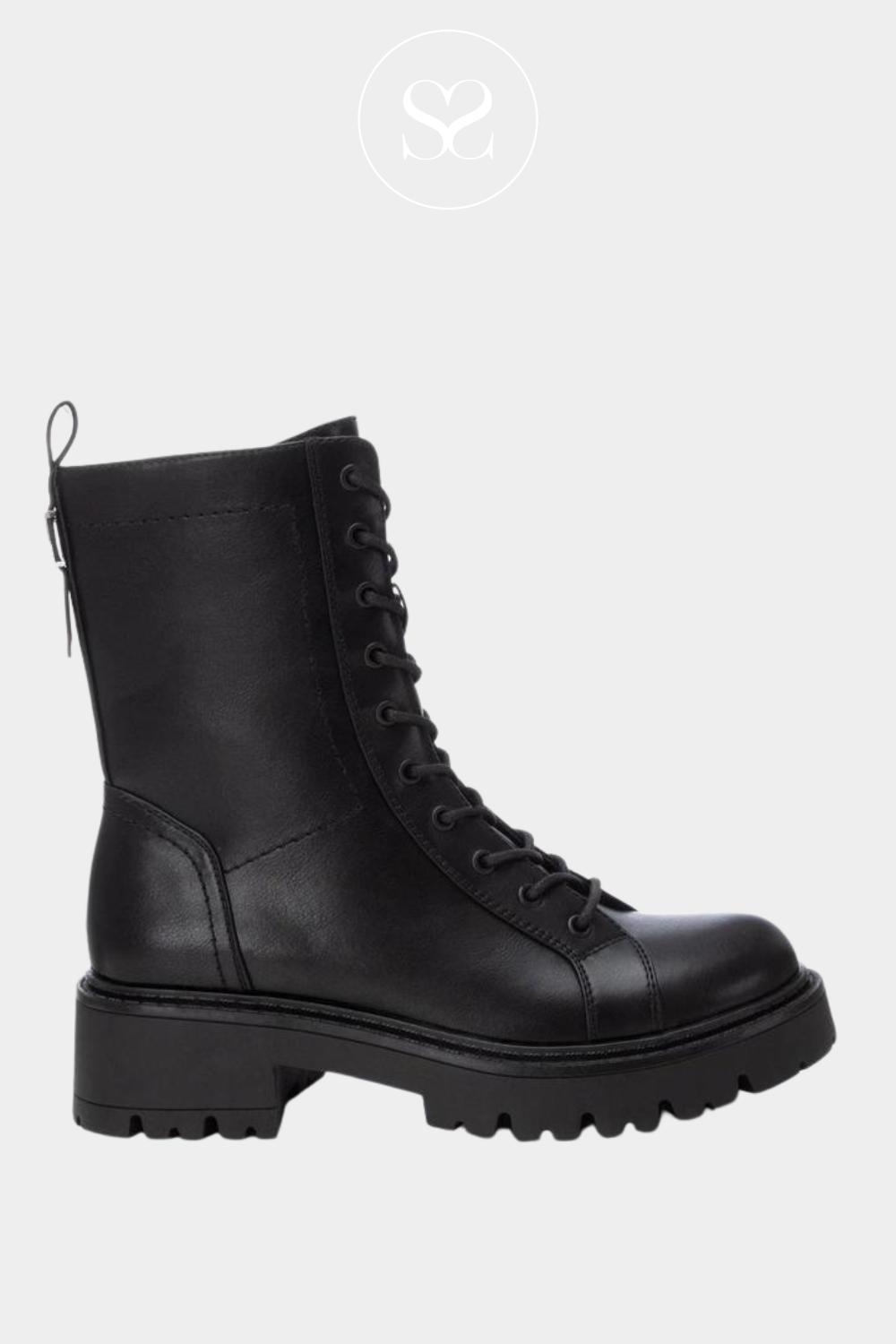 XTI 143434 BLACK FAUX LEATHER LACE UP MILITARY BOOTS WITH PULL TAB