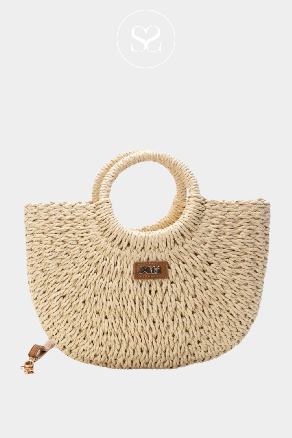 XTI 184286 CREAM RAFTAN BEACH TOTE WITH ROUND HANDLES, COMES WITH ADDITIONAL THIN LEATHER STRAP
