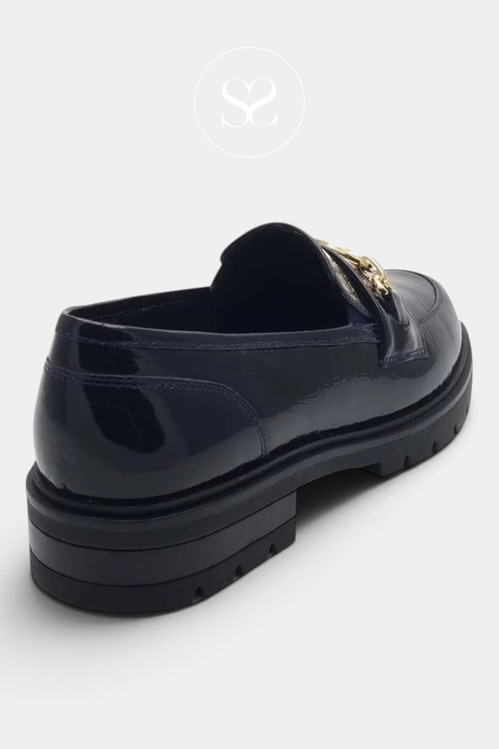 ARA Dark Navy Patent Leather Chunky Loafers 12-11219