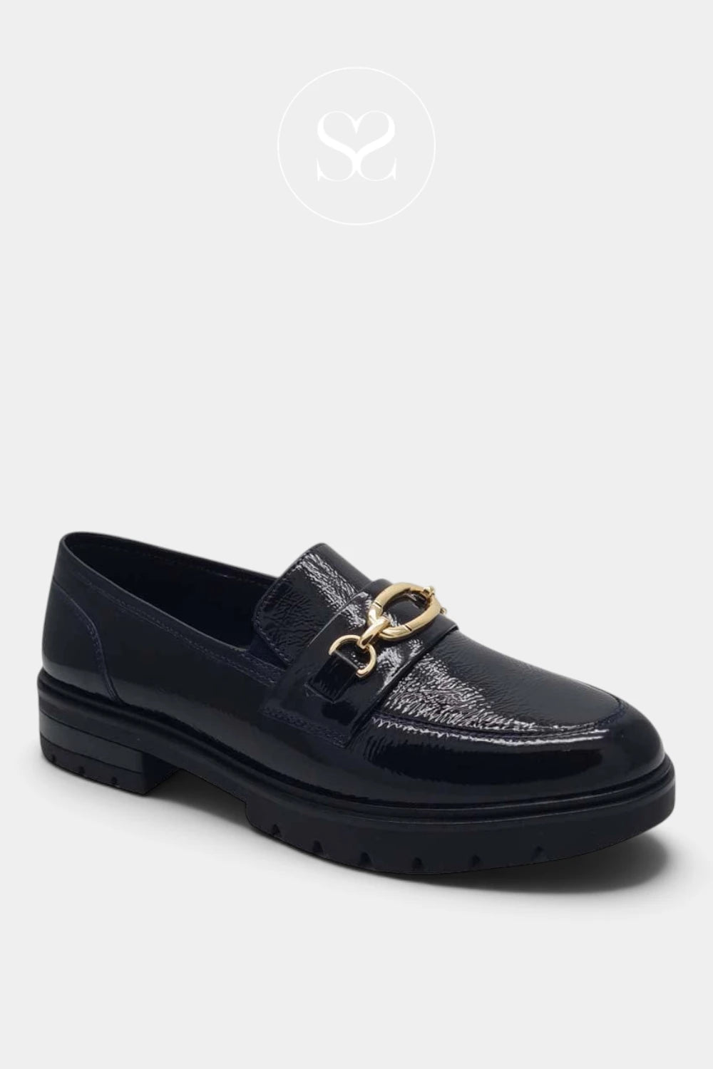 ARA Dark Navy Patent Leather Chunky Loafers 12-11219