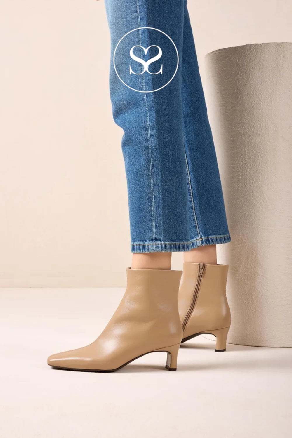 Unisa Beige Heeled Ankle Boot - Jepo