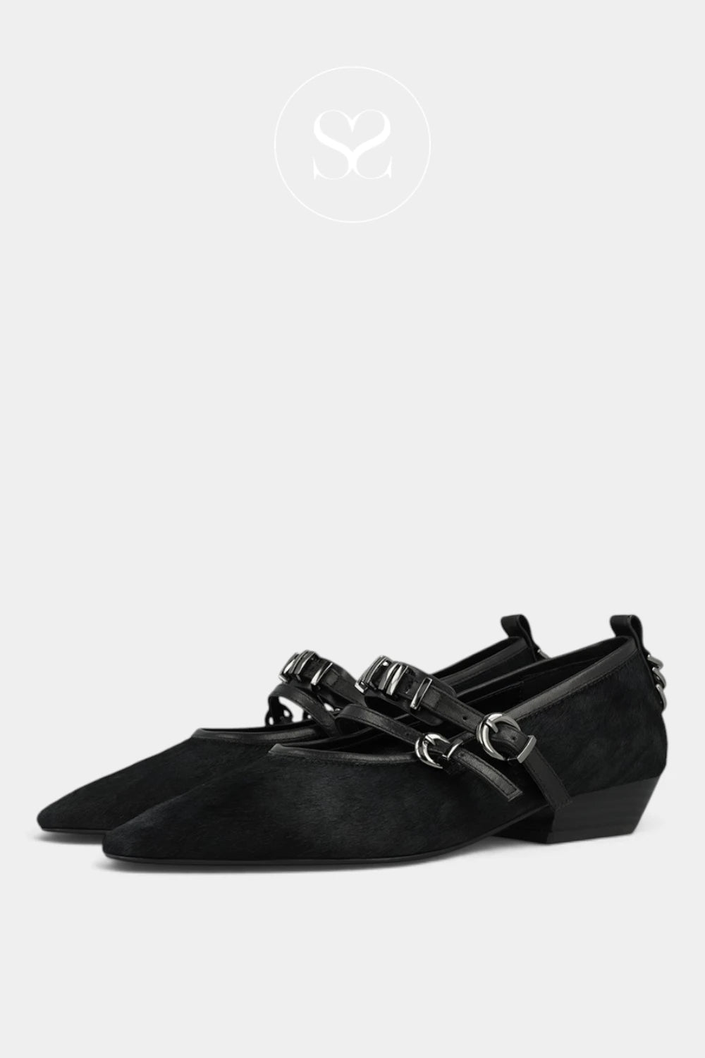 Lodi Black Pony Hair Mary Jane Pumps — Elena