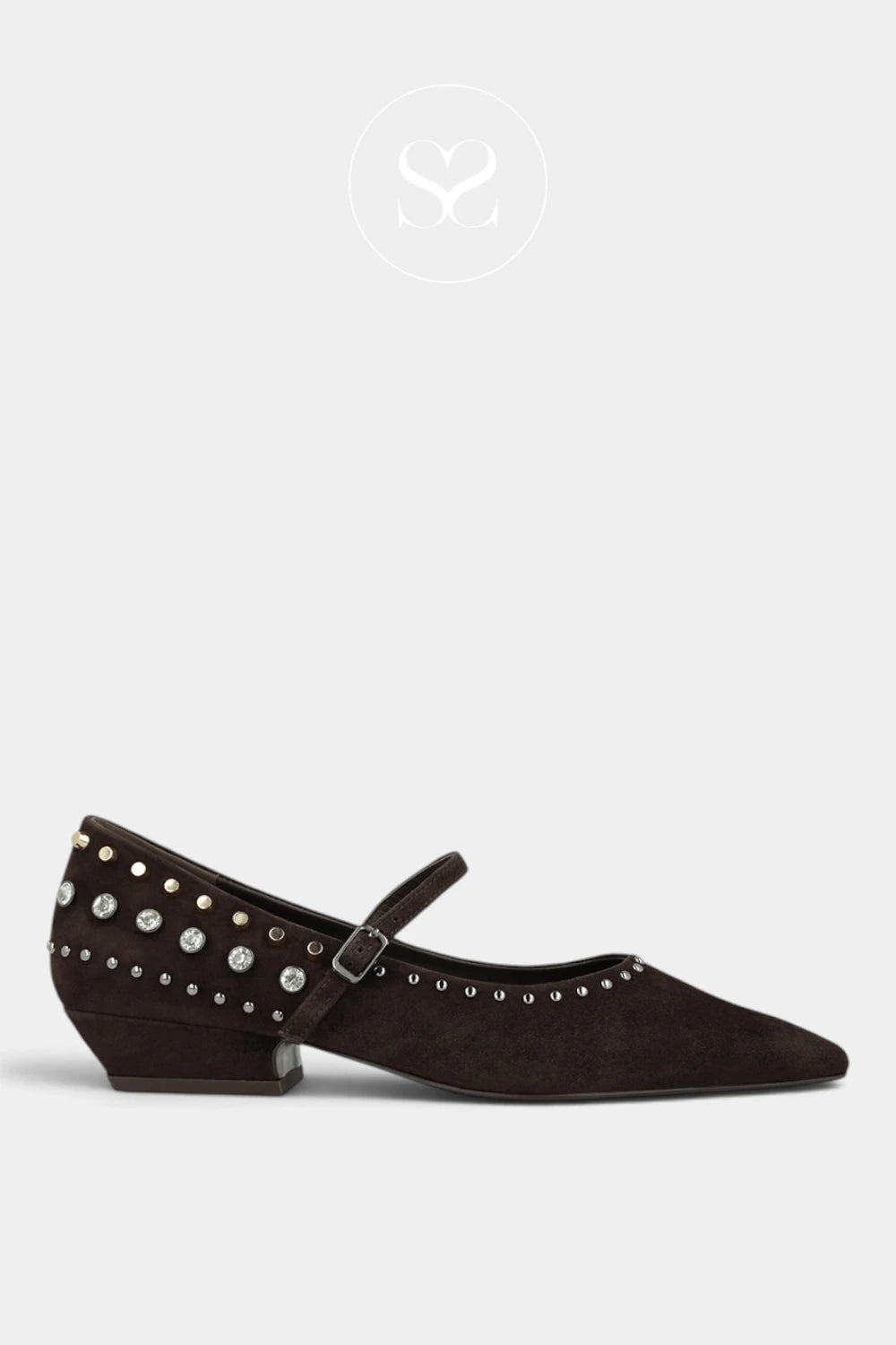 Lodi Chocolate Brown Suede studded Pumps- Niza