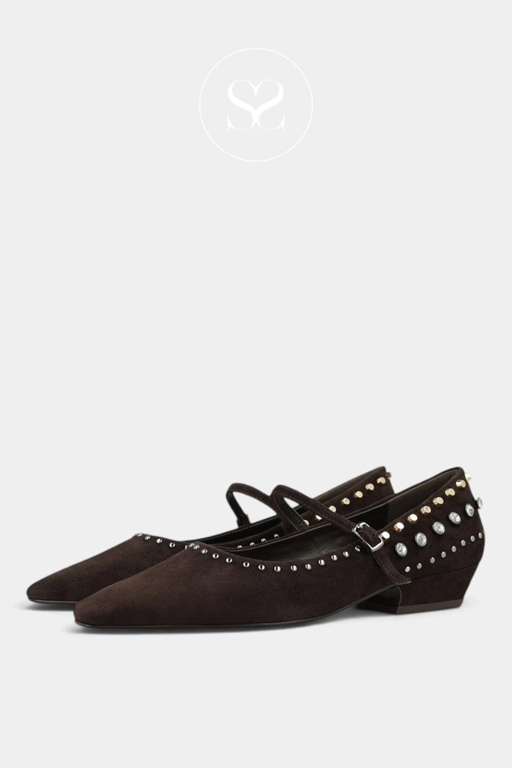 Lodi Chocolate Brown Suede studded Pumps- Niza