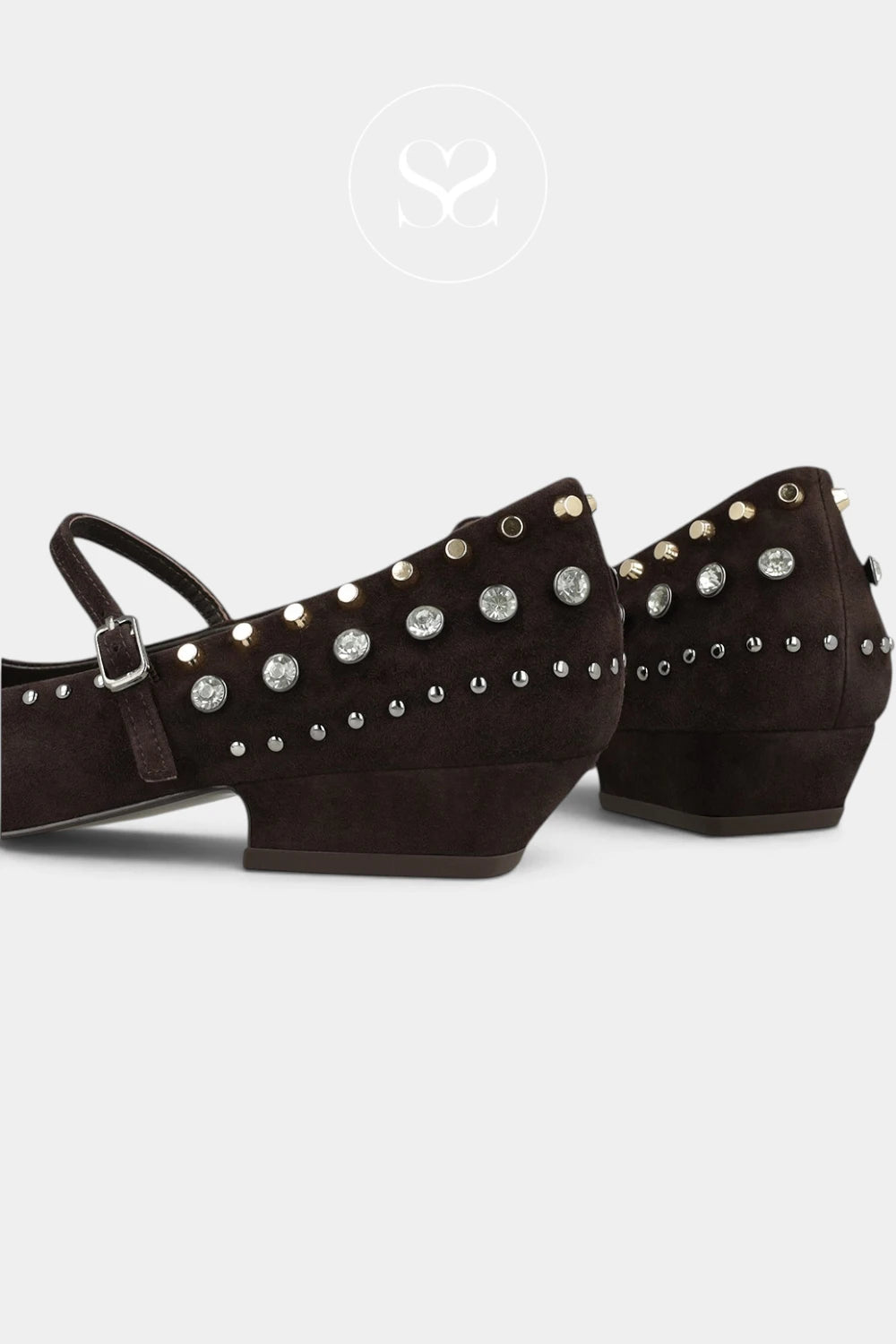 Lodi Chocolate Brown Suede studded Pumps- Niza