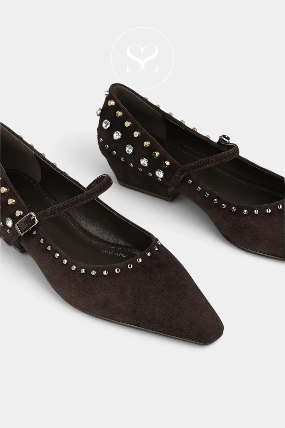 Lodi Chocolate Brown Suede studded Pumps- Niza