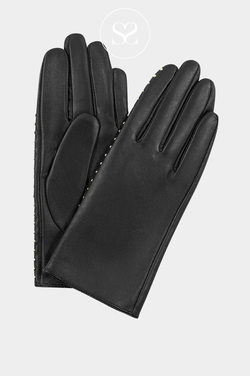 luxury leather gloves from Depeche 16008 with simple gold stud detail