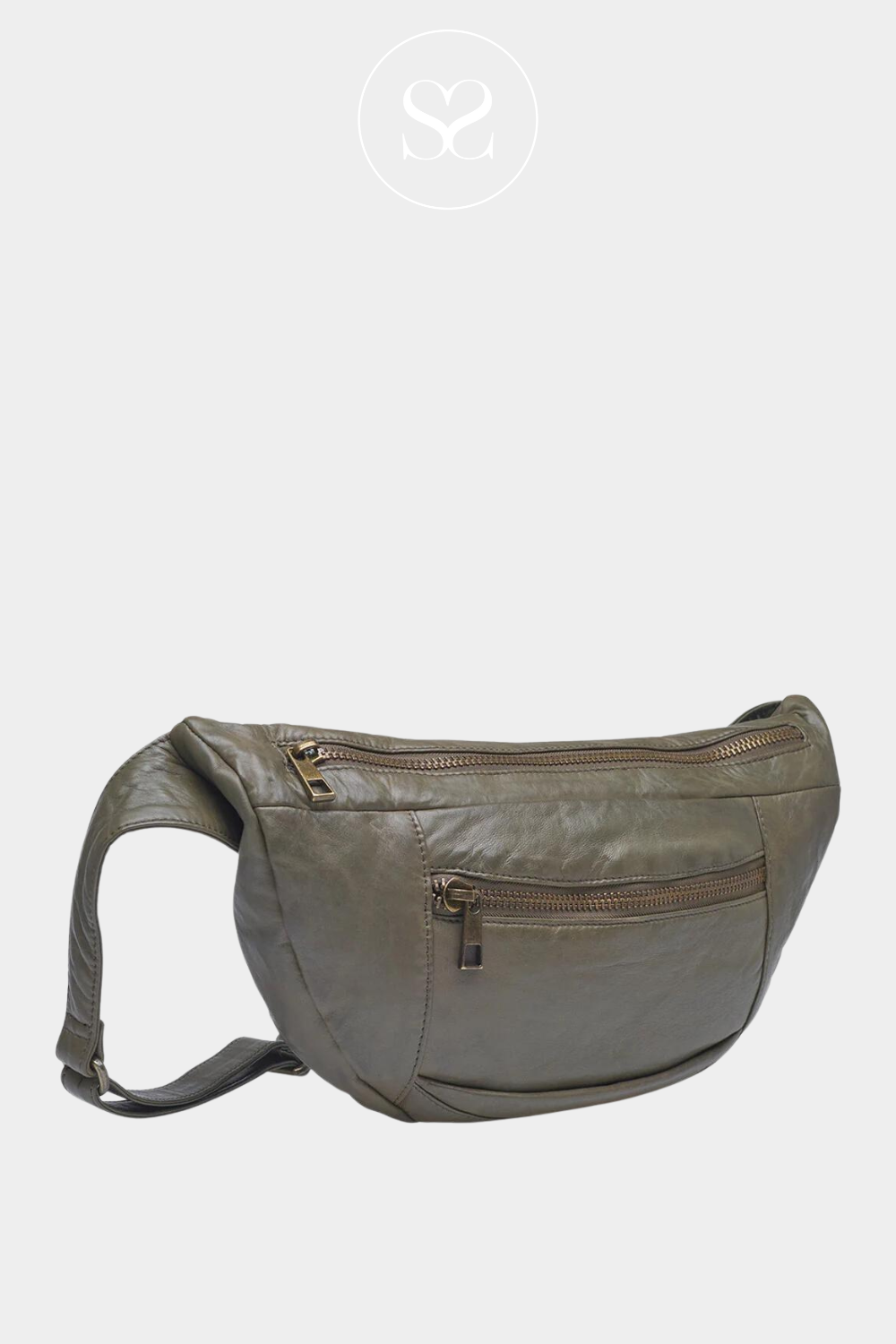 DEPECHE 13860 ARMY GREEN LEATHER CROSSBODY BUMBAG