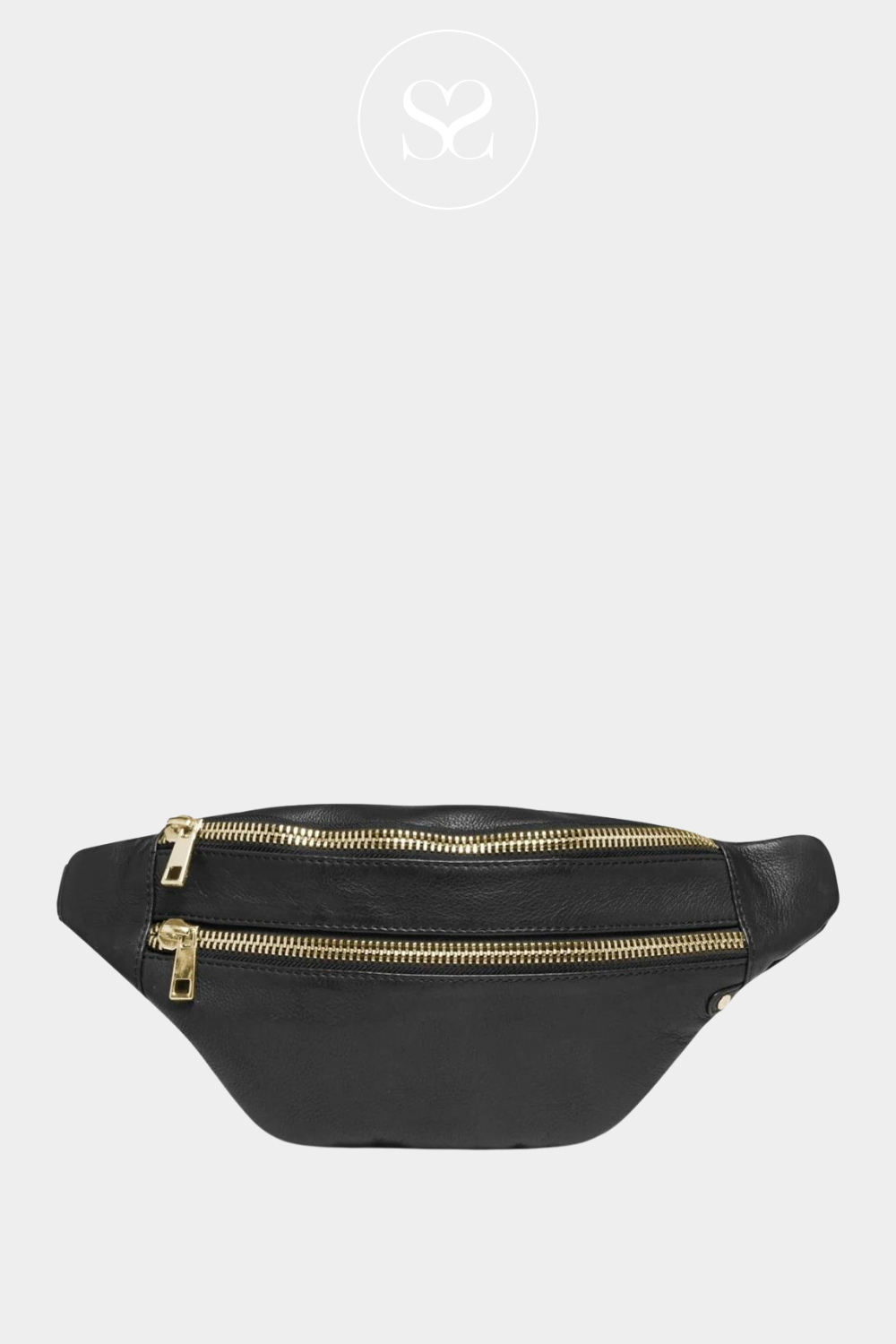 depeche black leather crossbody bum bag with gold zips