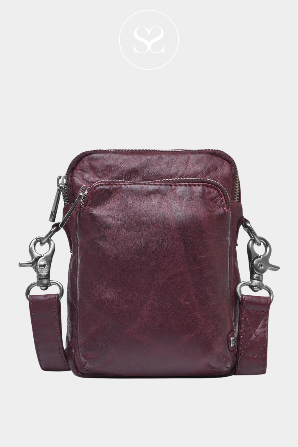 DEPECHE 15818 CRANBERRY LEATHER CROSSBODY MOBILE PHONE BAG