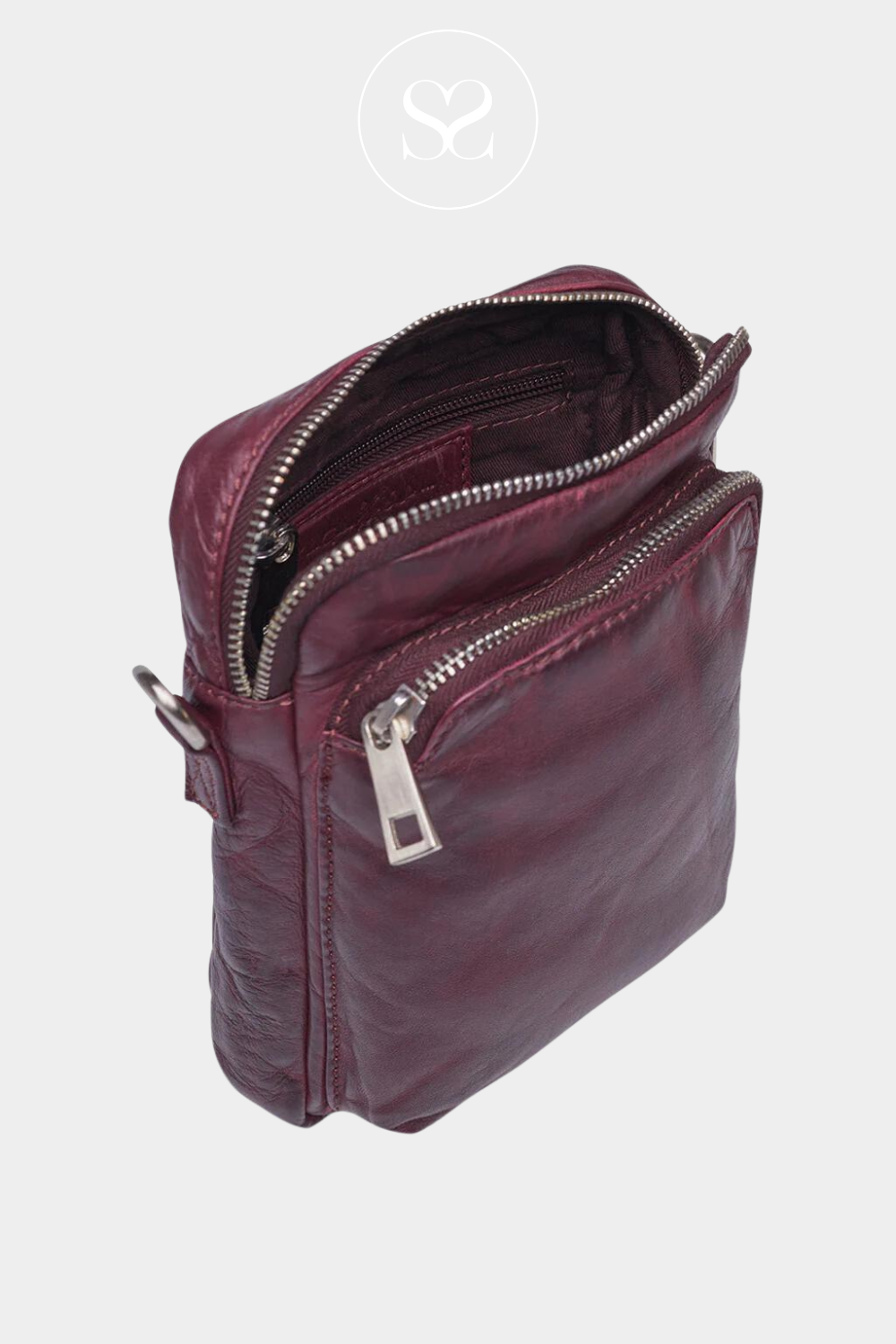 DEPECHE 15818 CRANBERRY LEATHER CROSSBODY MOBILE PHONE BAG