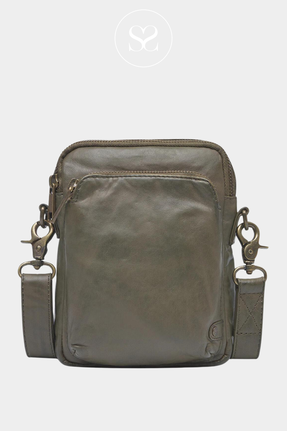 DEPECHE 15818 ARMY GREEN LEATHER CROSSBODY MOBILE PHONE BAG