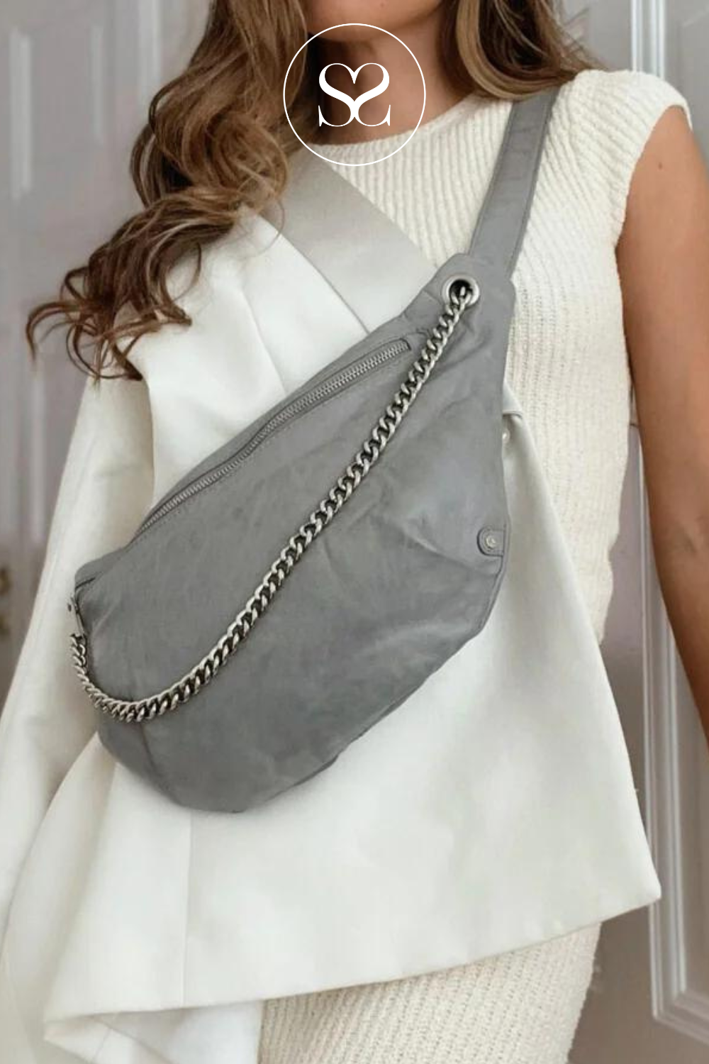 depeche 15980 grey leather crossbody bag