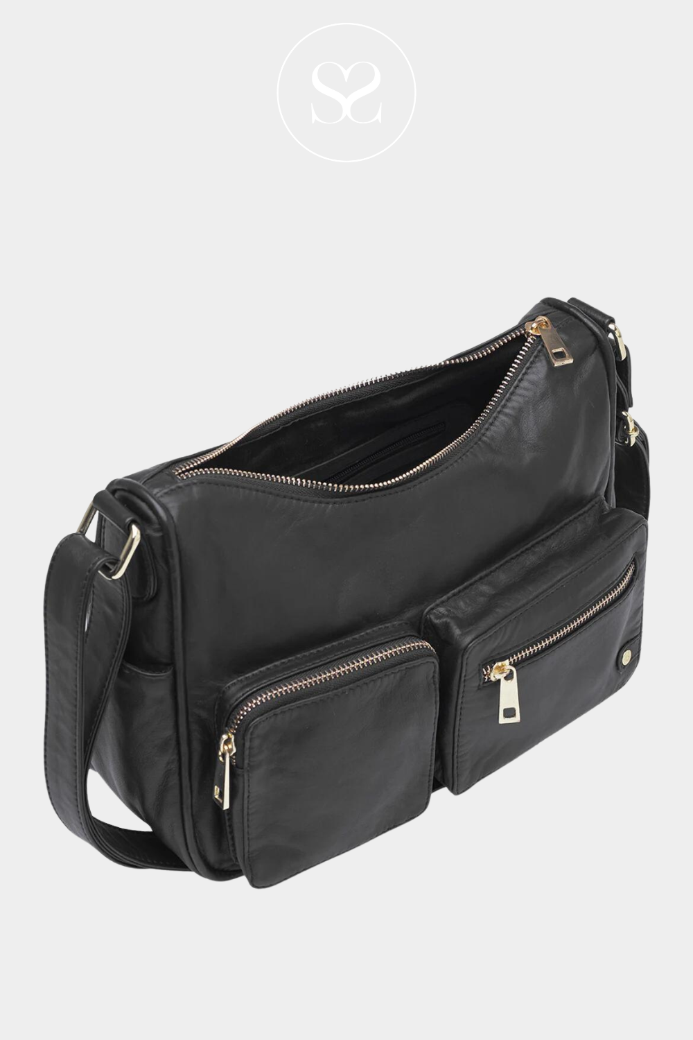 Depeche black leather shoulder bag