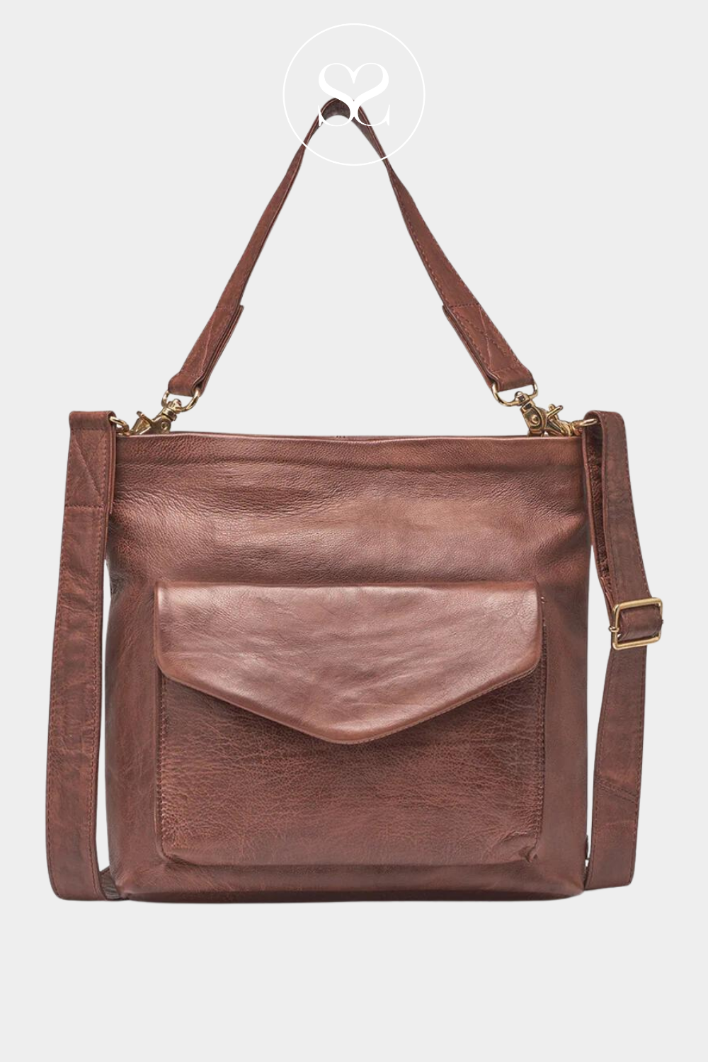 Depeche 16290 brown leather crossbody handbag