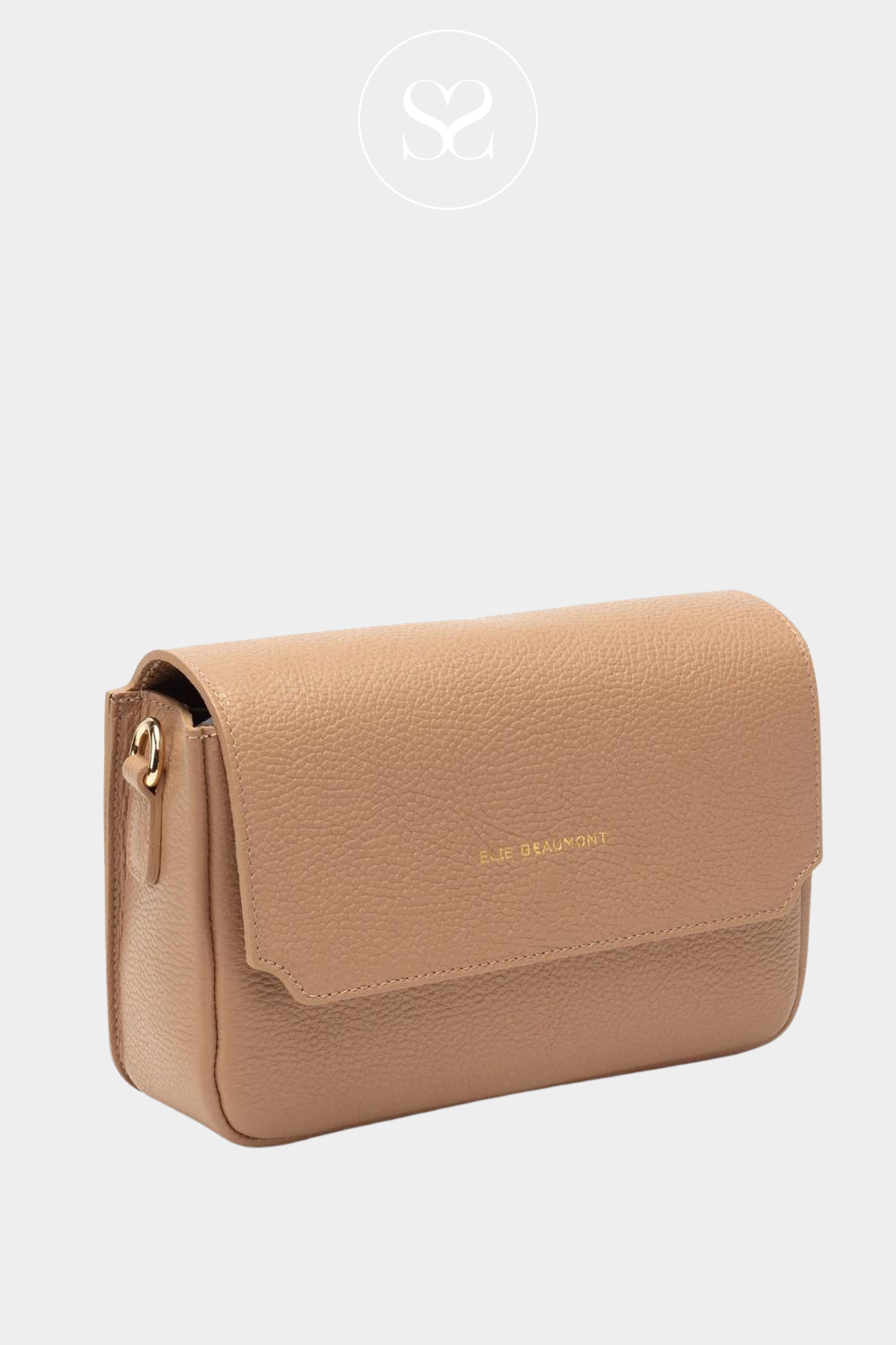 Everyday crossbody bag with fold over flap in Camel tone from Elie Beaumont