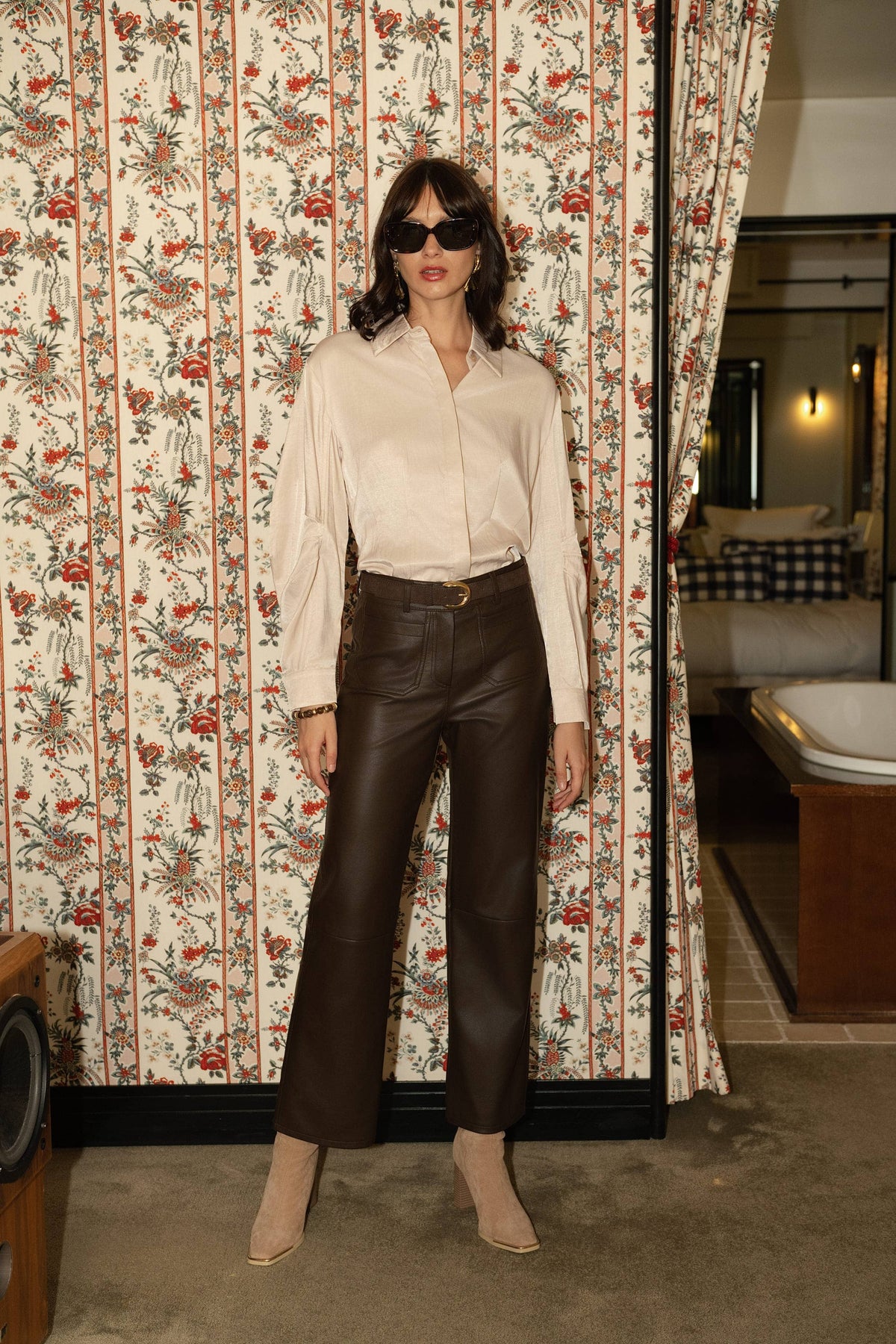 Brown Coated Straight Trousers — P948A