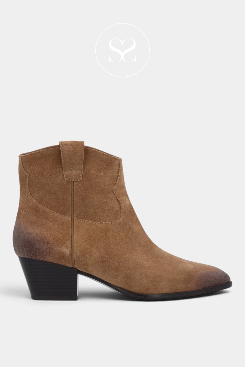 Ash Taupe Suede Western Style Ankle Boots - Fame for Women _ Ireland