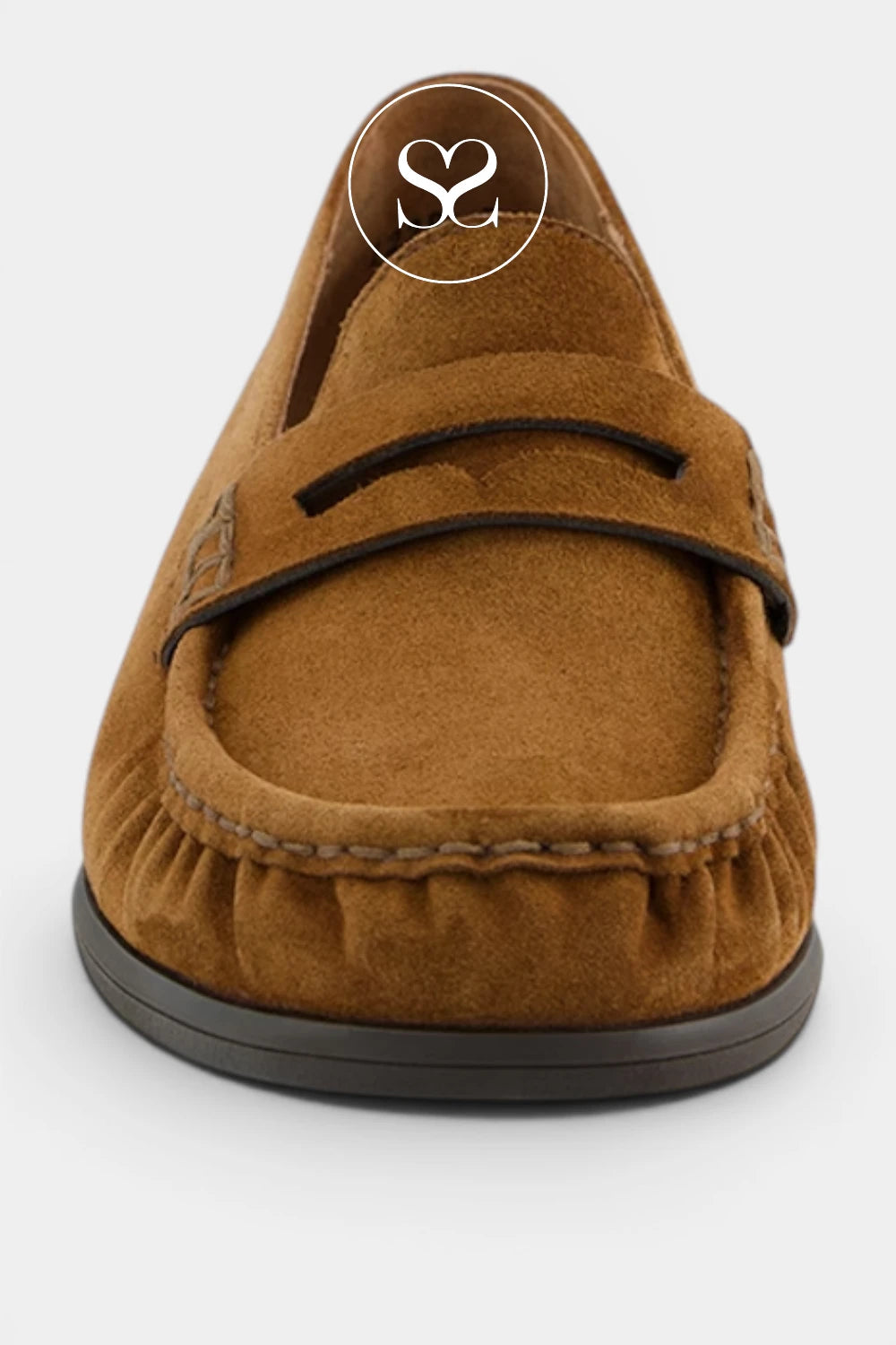 Camel suede loafer with a warm, soft finish that gives it a classic autumn-ready look for Women in Ireland