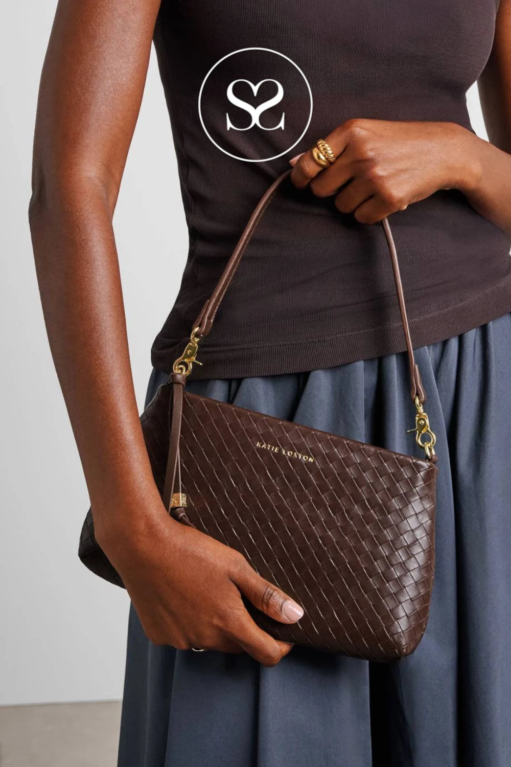 Katie Loxton Chocolate Brown Woven Small Shoulderbag - Nova