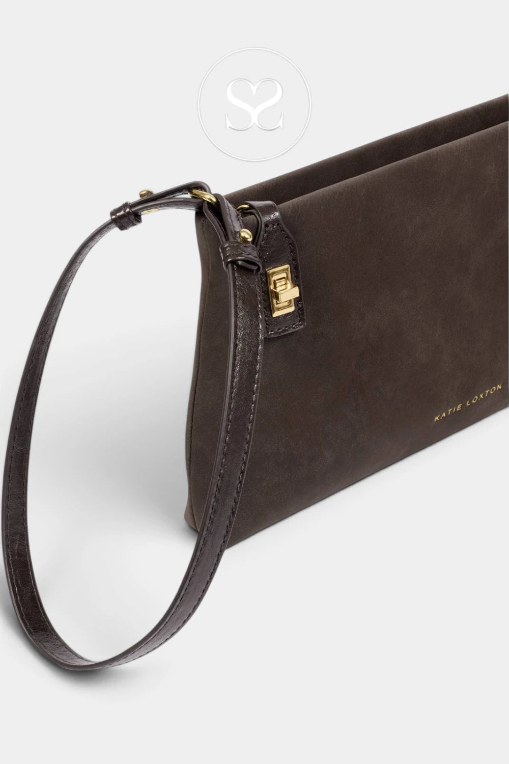 Katie Loxton Chocolate Suedette Twist Lock Shoulderbag - Orin