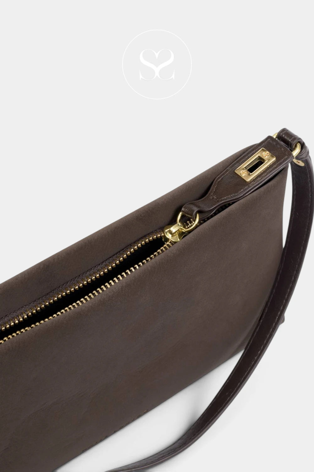 Katie Loxton Chocolate Suedette Twist Lock Shoulderbag - Orin