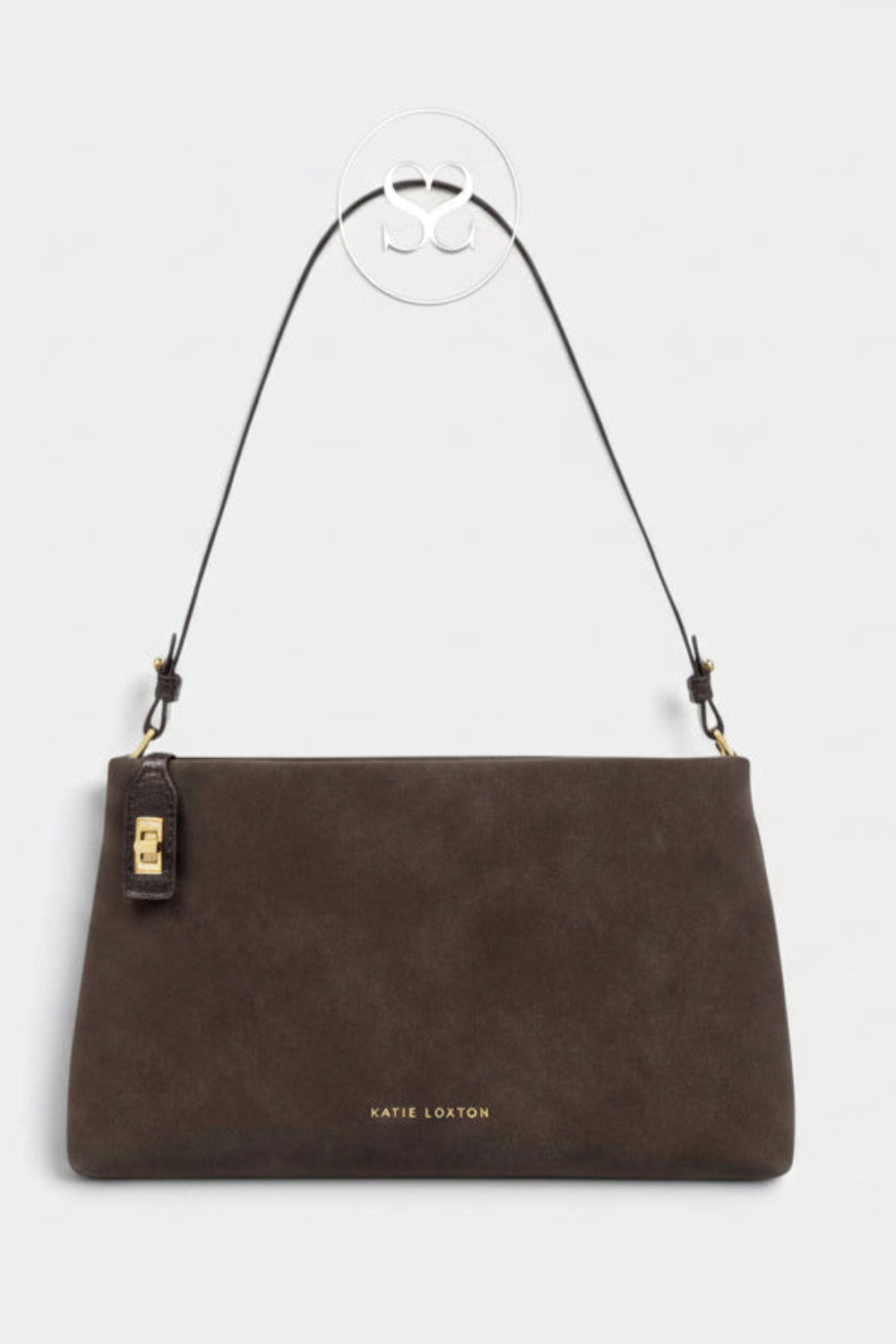 Katie Loxton Chocolate Suedette Twist Lock Shoulderbag - Orin