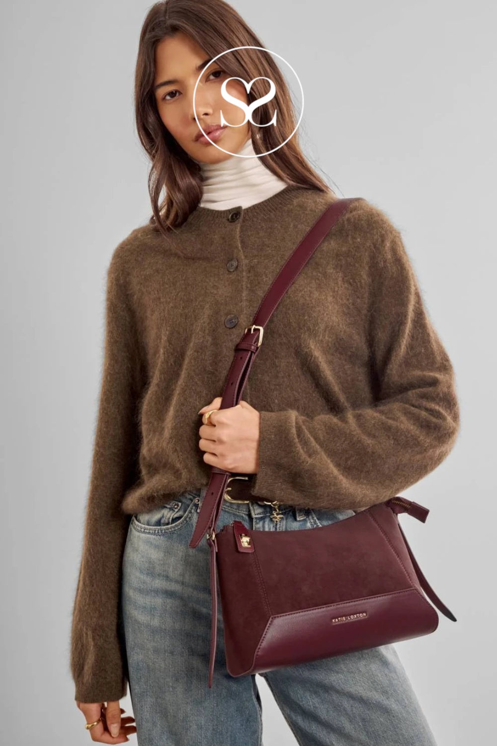 Katie Loxton Wine Suedette Crossbody Bag - Charlbury