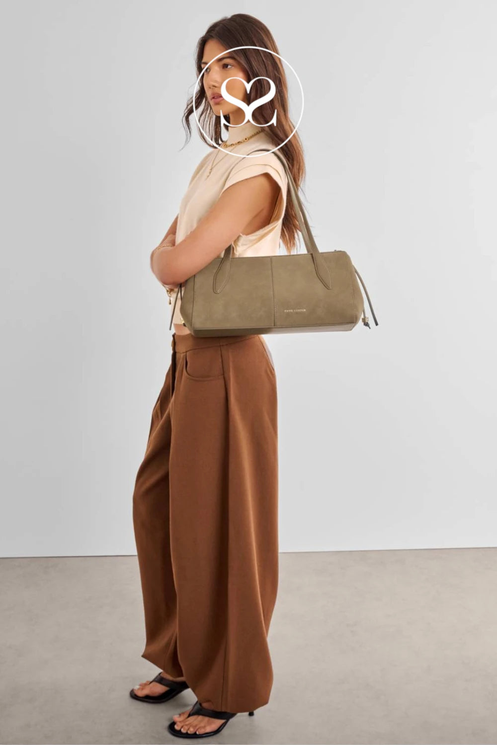 Katie Loxton Taupe Suedette Shoulderbag - Hattie